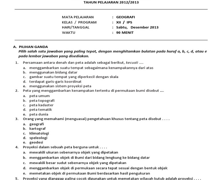 contoh soal essay geografi kelas 12 semester 2