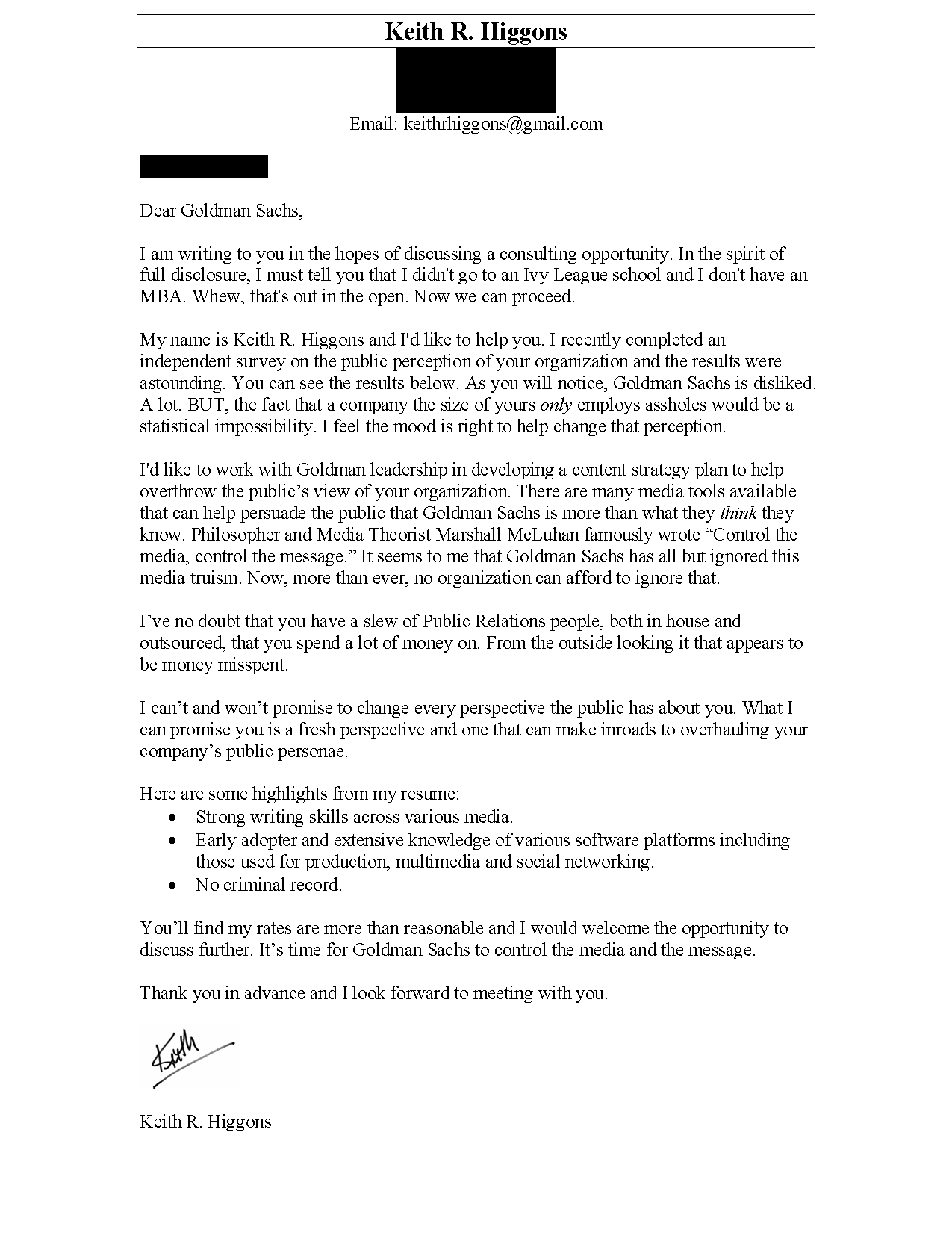 goldman sachs cover letter example