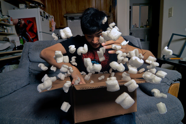 An explosion of packing peanuts