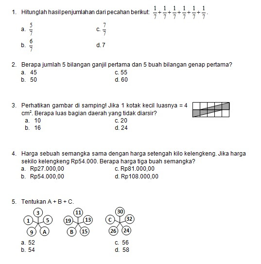 Contoh Soal: Soal Matematika Kelas 5 Tentang Pecahan