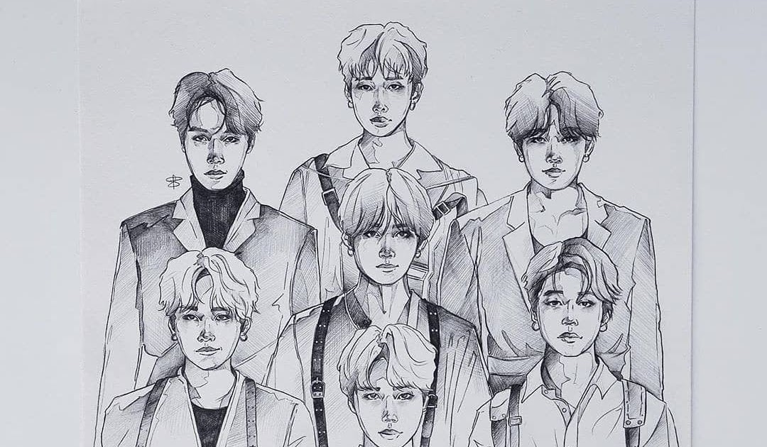 Bts Group Photo Drawing - btsad