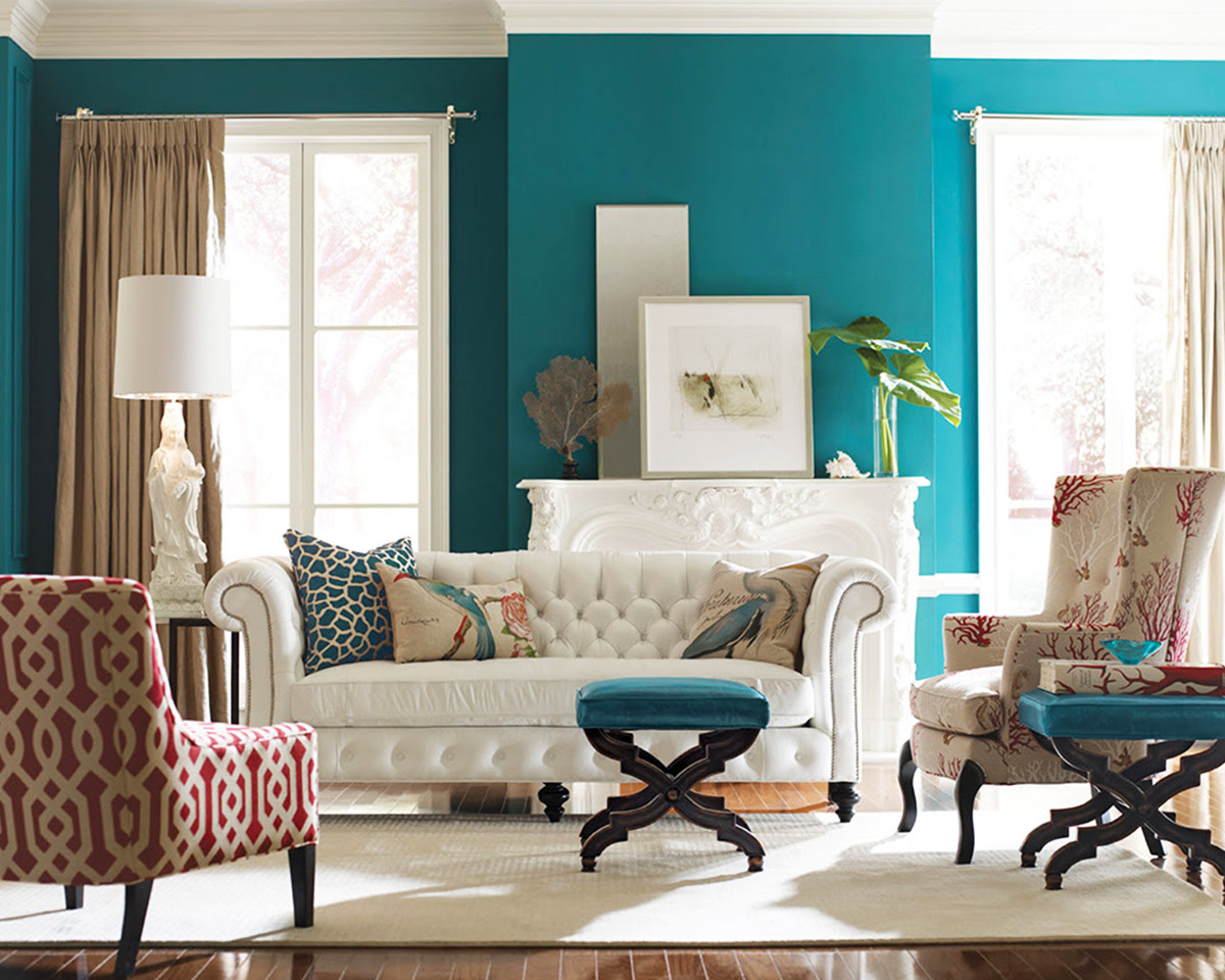 Teal And Royal Blue Living Room