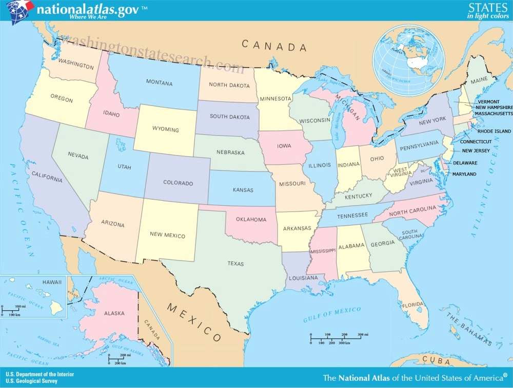 Map United States Of America Showing States - Direct Map
