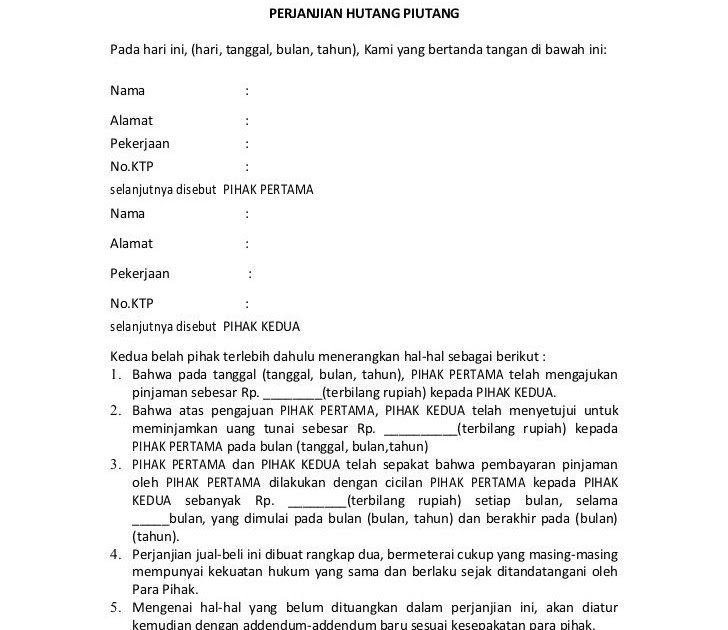 Surat Pernyataan Membayar Hutang