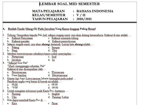 Soal Ujian Bahasa Indonesia Kelas 6 Dan Kunci Jawaban 