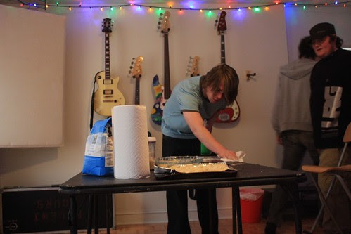 Brandon at the breading station. Prepping the mozzarella balls and calamari.