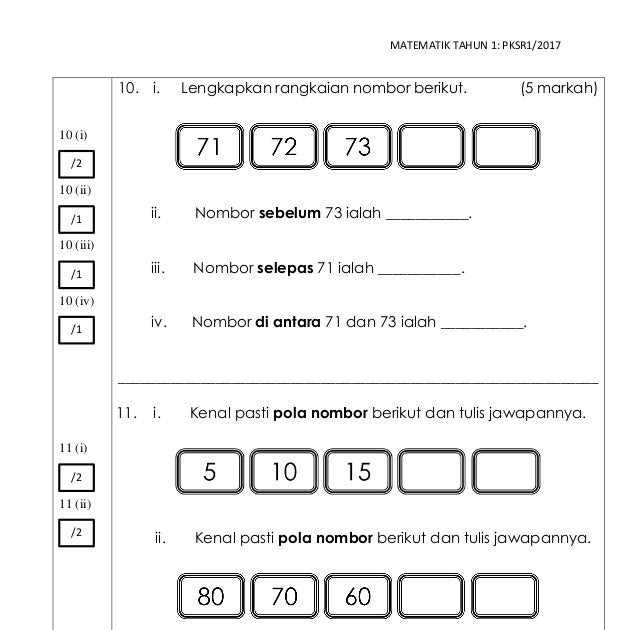 Contoh Soalan Pksr 1 Matematik Tahun 3 - Hallowev