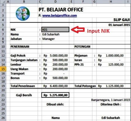 Contoh Slip Gaji Microsoft Excel - Lowongan Kerja