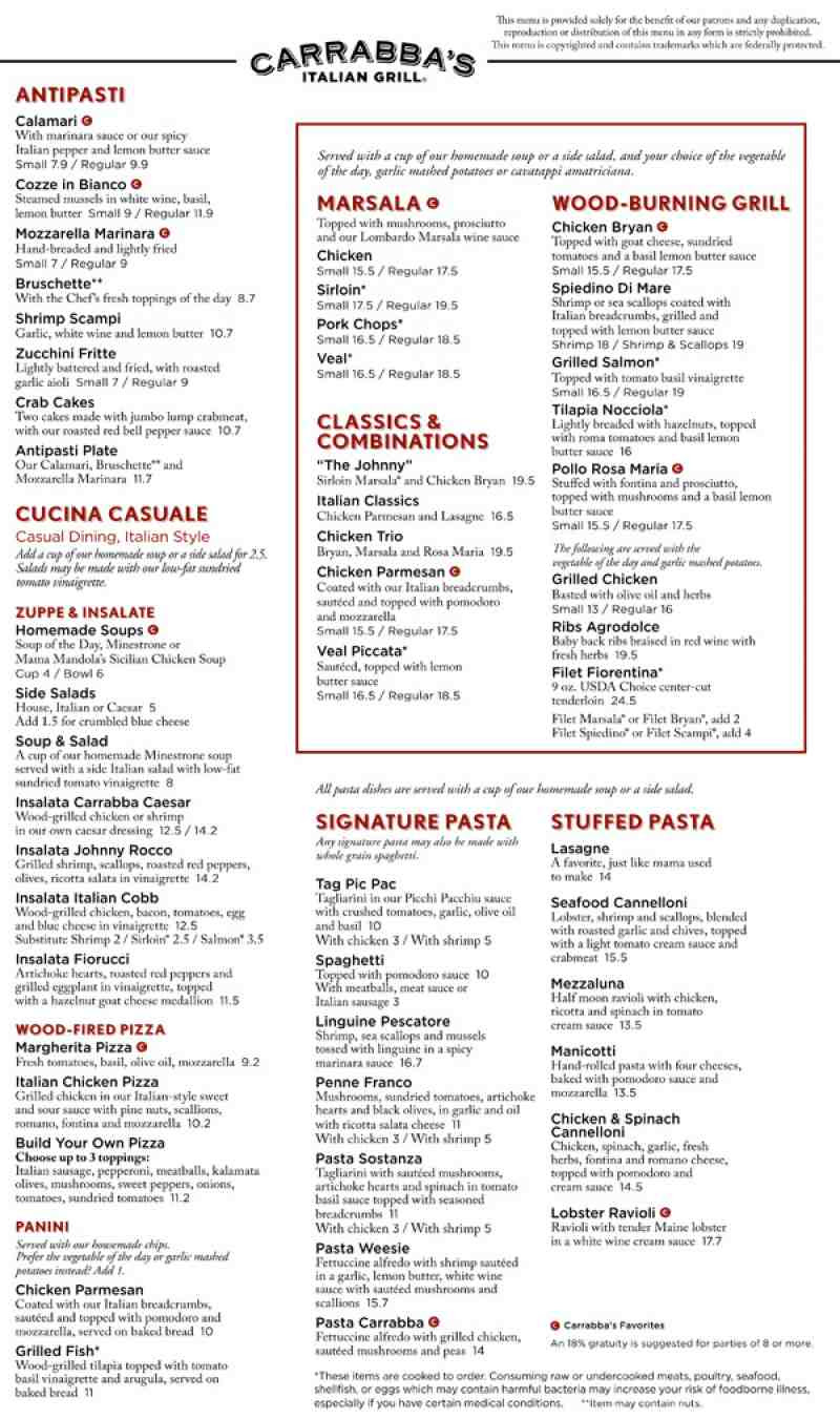 Chelsea Clock Carrabbas Menu
