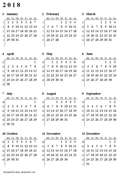 Week Number Calendar - Time Table