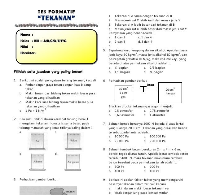 Soal Tekanan Kelas 8