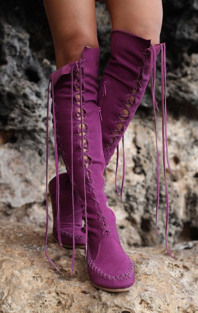 218 Purple knee high leather boots - Sheila's Blog