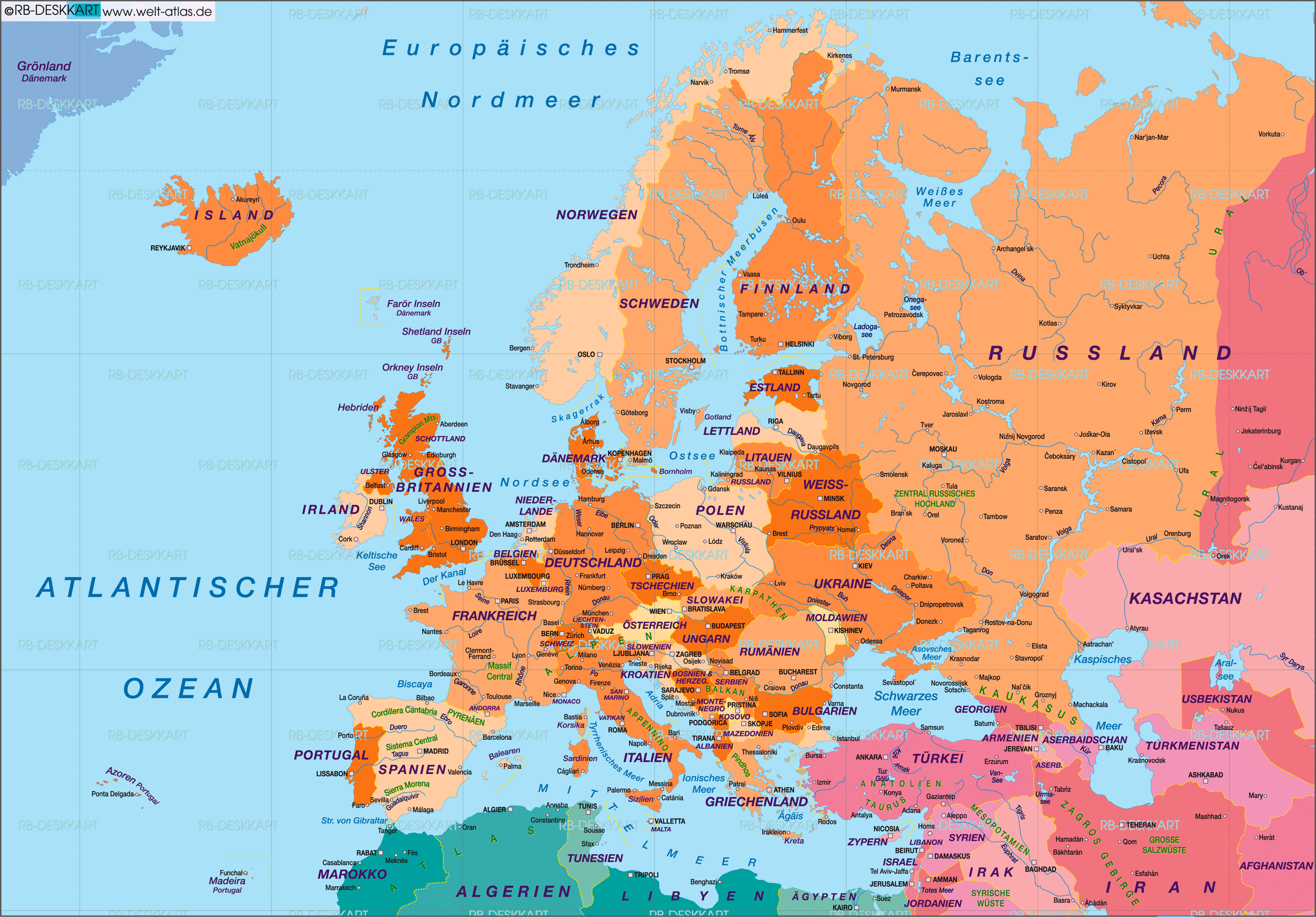 Europa Karte Länder Und Hauptstädte : Europakarte Politisch 2016 | My blog