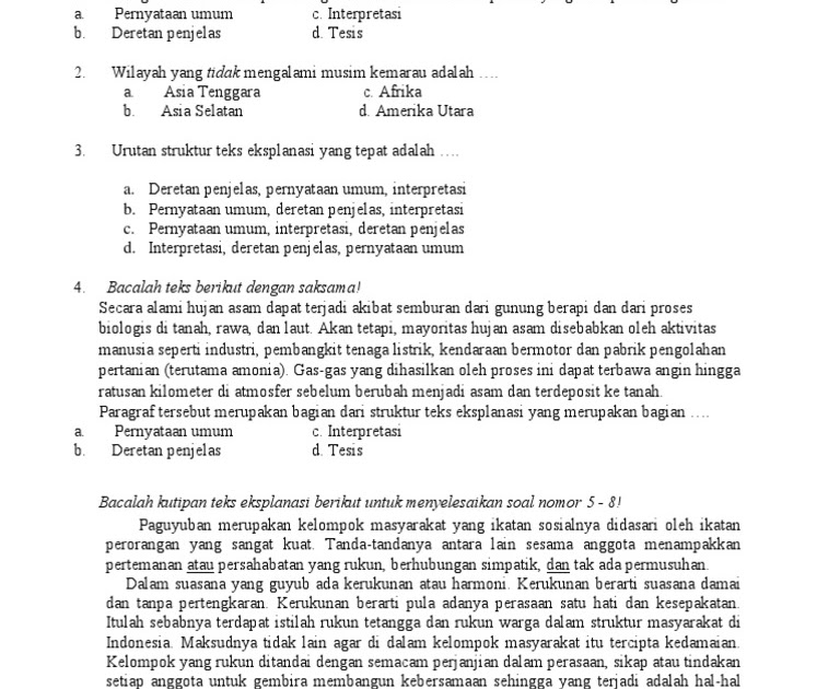 Soal Essay Explanation Text Dan Jawabannya