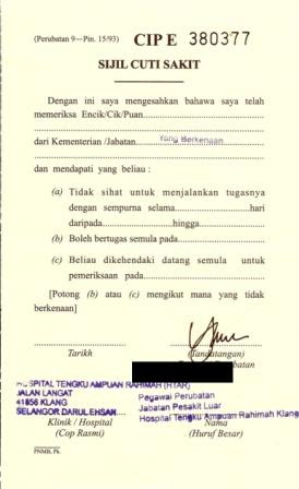 Surat Rasmi Tidak Hadir Ke Sekolah Kerana Datuk Meninggal 