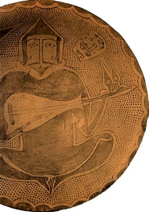 Man playing on oud. 10th-century Egyptian ceramics