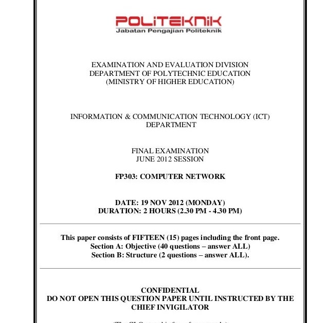 Soalan Final Exam Politeknik - Selangor k