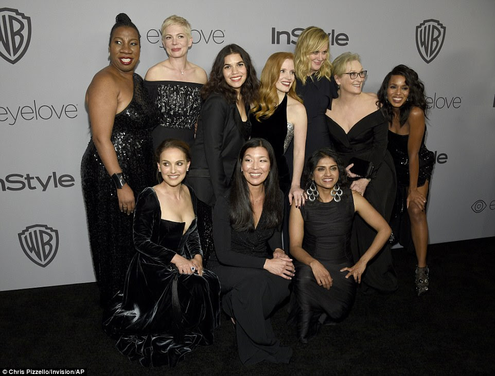 Girl power: Tarana Burke, top row from left, Michelle Williams, America Ferrera, Jessica Chastain, Amy Poehler, Meryl Streep, Kerry Washington, and bottom row from left, Natalie Portman, Ai-jen Poo, and Saru Jayaraman