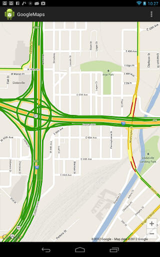 Map with traffic information displayed in Android app