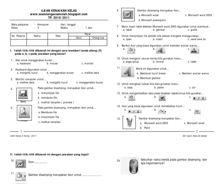 Download Soal Uts Tik Kelas 3 Sd Semester 2 Terbaru