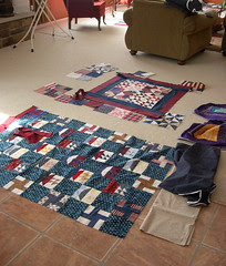 Auditioning fabrics and block placement