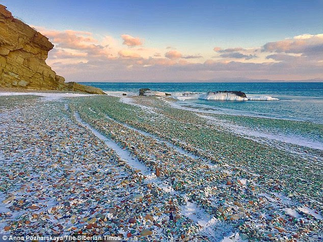 Glass Beach, on Ussuri Bay, near Vladivostok was once a Soviet dumping ground for old wine, beer and vodka bottles. But over time, nature has transformed the shards of broken glass into kaleidoscopic 'pebbles'