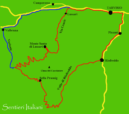 cartografia percorso mtb foresta tarvisio, intorno al monte santo di lussari, sentieri tra riofreddo e val bruna, percorso 618, 615, 617, 613