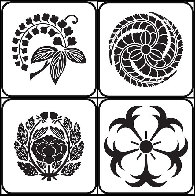 edafuji, hidarimitshufujitomoe, kawaridakibotan, ikarizakura (flower - kamon)