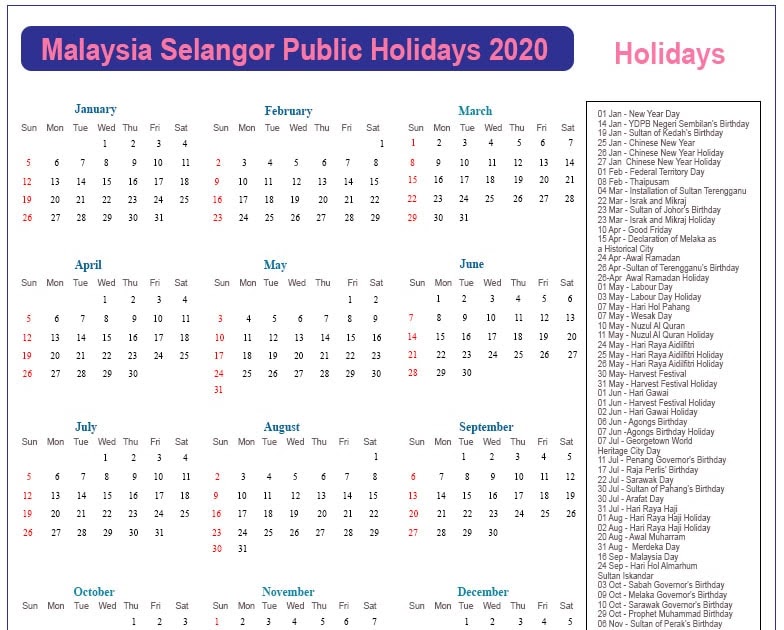 Malaysia Public Holiday 2020 Selangor Malayakrom