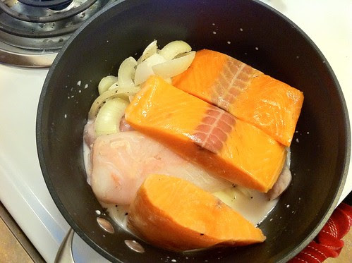 Salmon Added to Pot of Milk