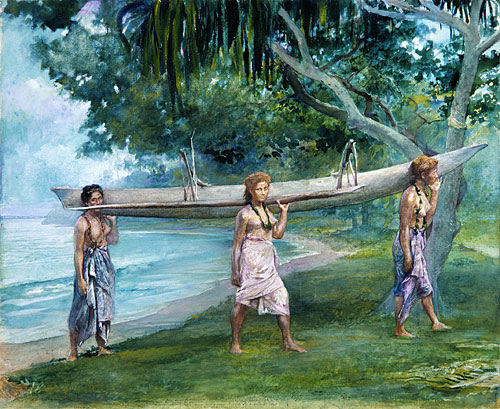 Girls Carrying A Canoe, Vaiala In Samoa Girls Carrying A Canoe, Vaiala In Samoa