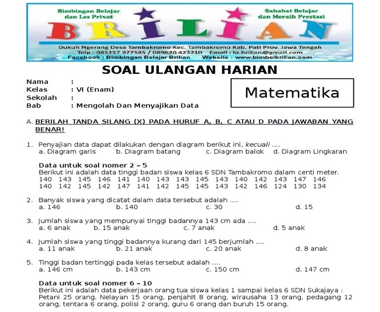 Soal Matematika Kelas 5 Tentang Penyajian Data Doc - Dunia Belajar