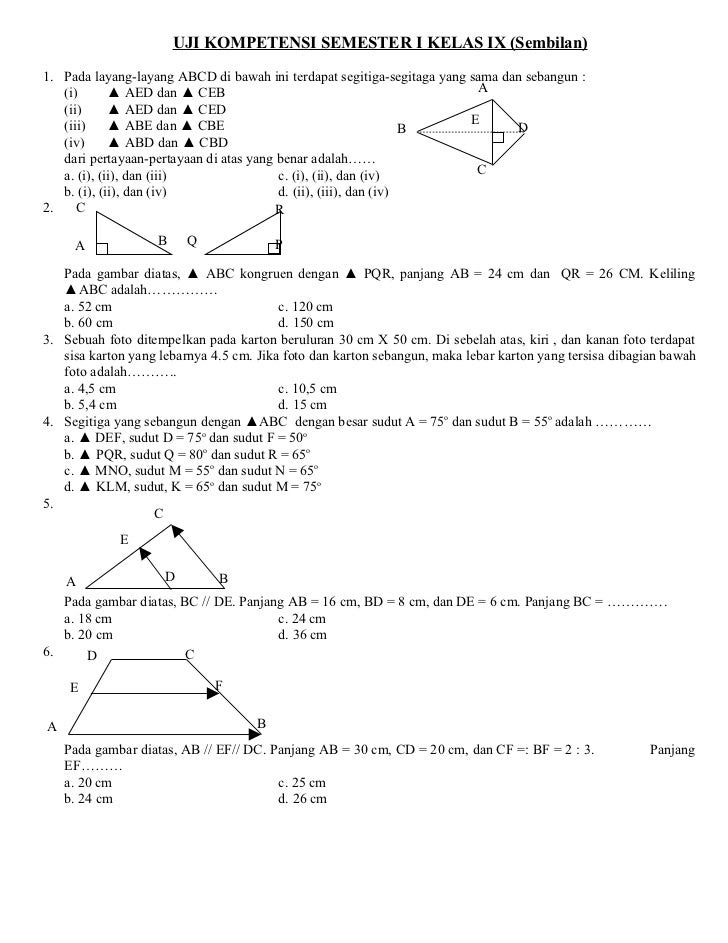 Soal Mm Semester 2 Kelas 9 Ktsp