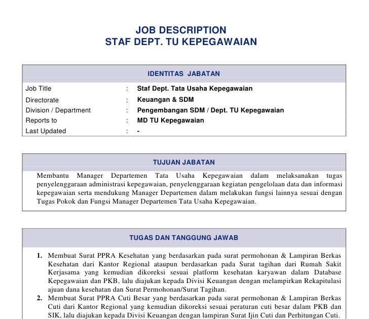 Contoh Job Description Perusahaan - Wo Ternyata