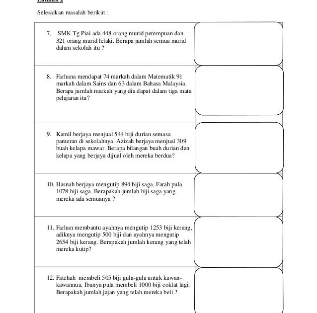 Soalan Penyelesaian Masalah Bahagi Matematik Tahun 3 - Kuora x