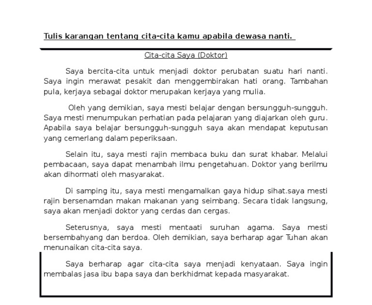 Contoh Karangan Kerjaya Impian Saya