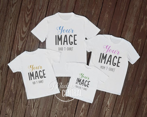 Matching Family Blank White T-Shirt And Children Mockup Styled