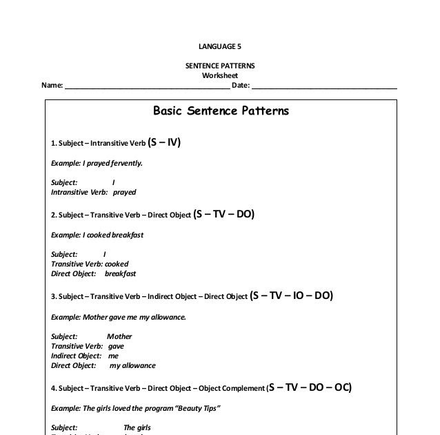 basic-sentence-patterns-exercises-with-answers-exercise-poster