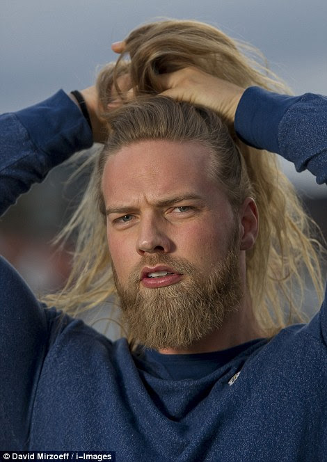 Pretty neat: The 30-year-old watched a video on YouTube to learn how to plait his hair like Thor and regularly pins his locks into a neat man-bun