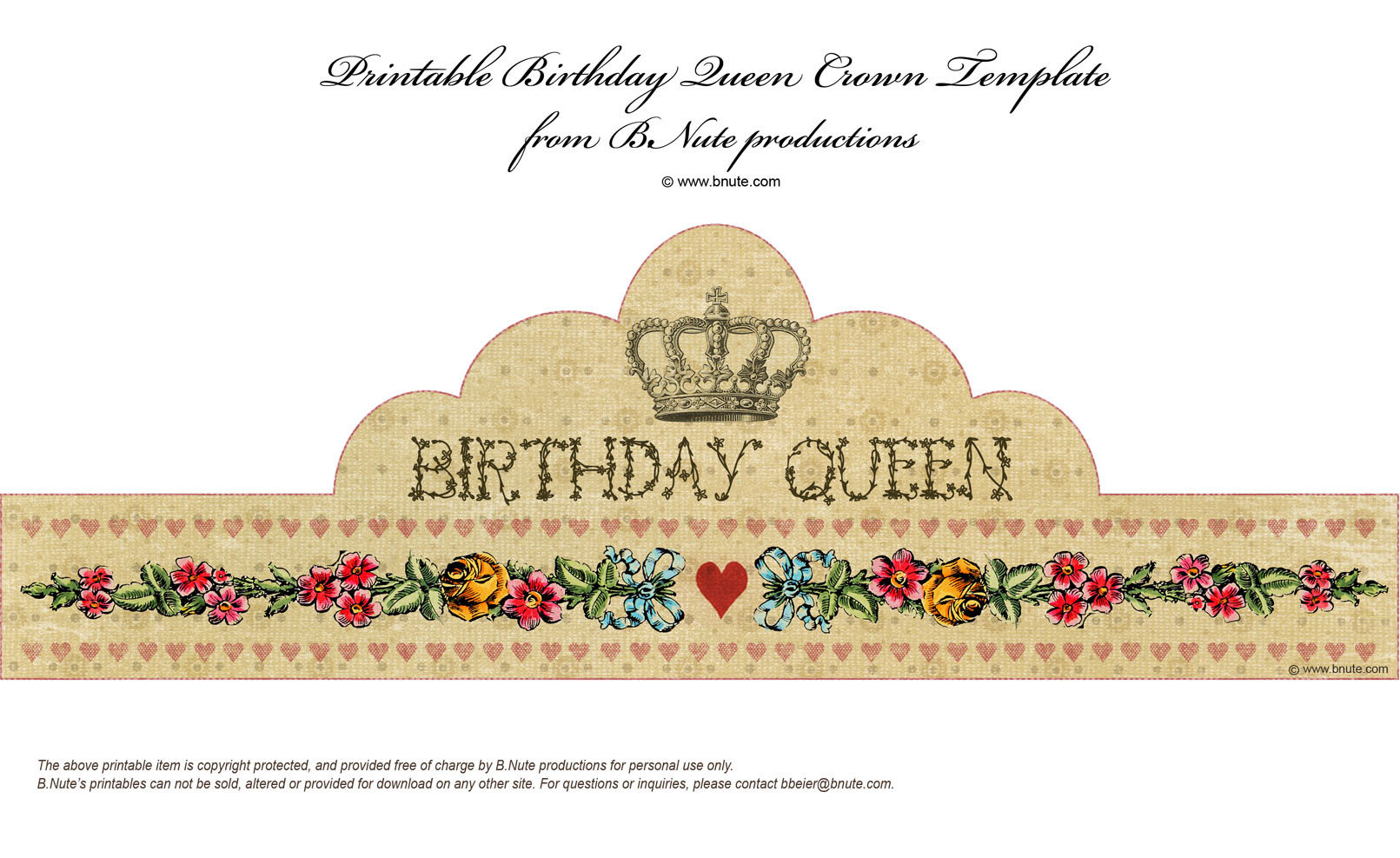 Bnute Productions Free Printable Birthday Queen Crown