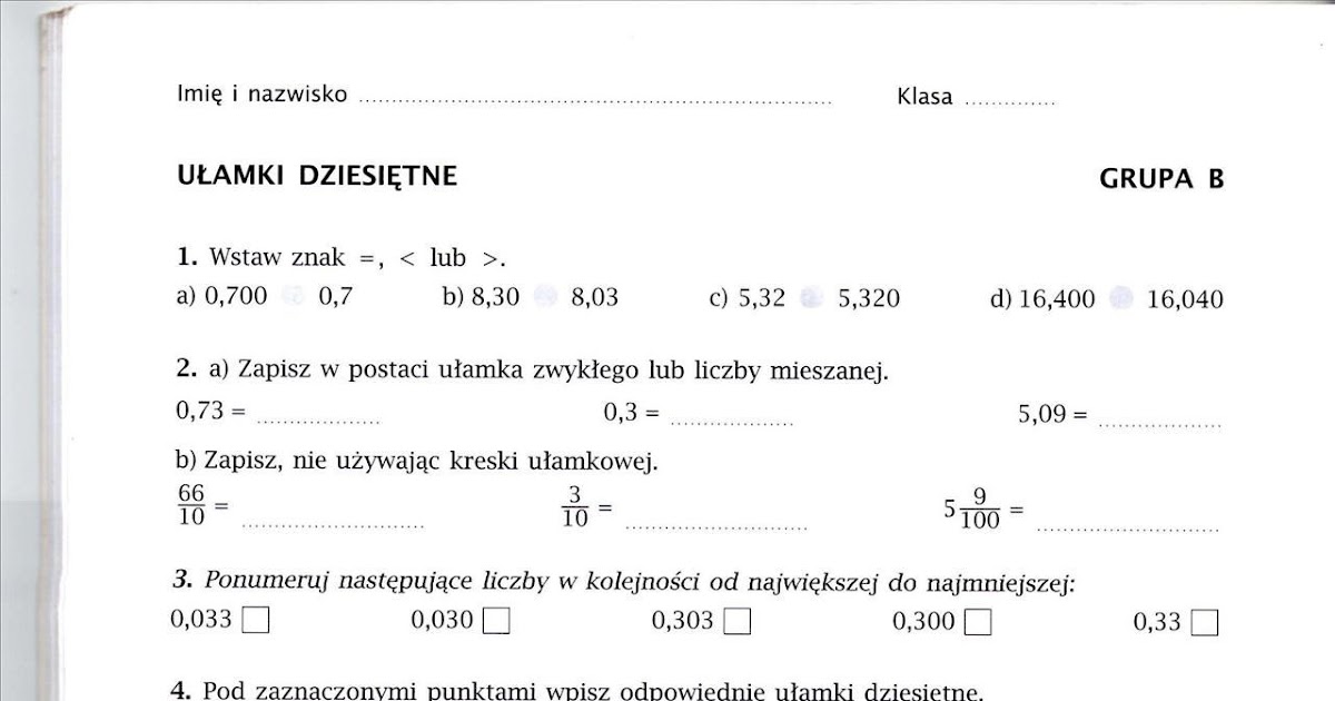 Test Z Matematyki Klasa 7 Pdf Test Z Matematyki Klasa 7 Liczby I Dzialania - Mądry