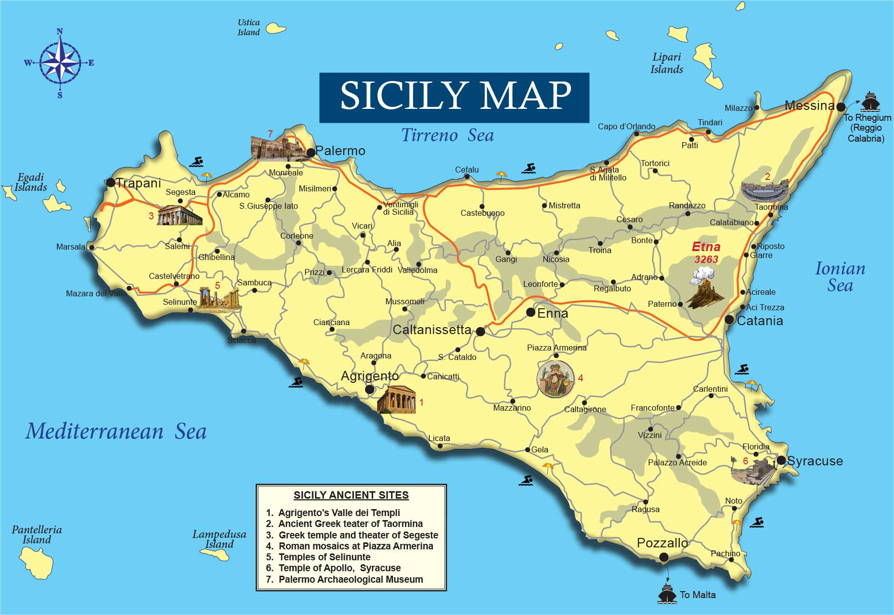 Catania Sicily Italy Map / Map of South Italy and Sicily, with maritime 