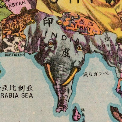 (detail) map of India as elephant's head