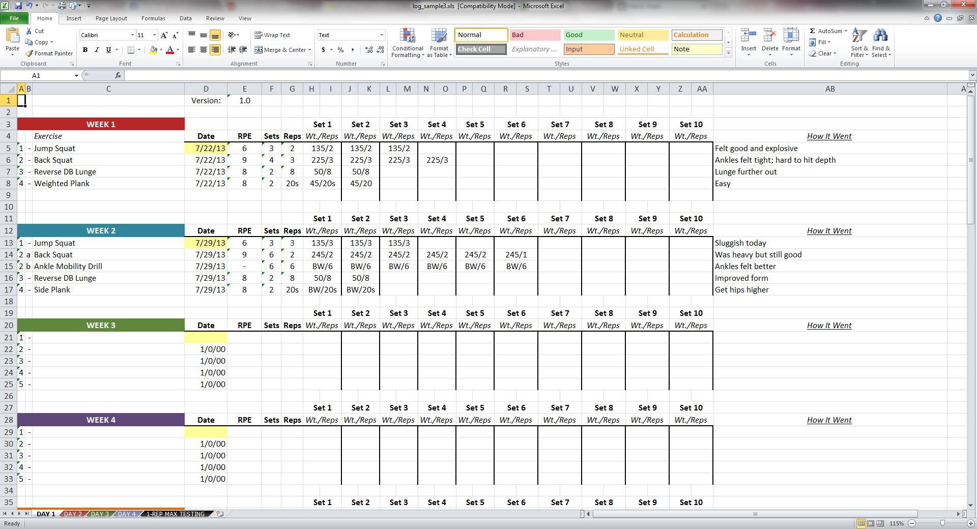 Bodybuilding Excel Templates - Bodybuilding Workout Log Excel