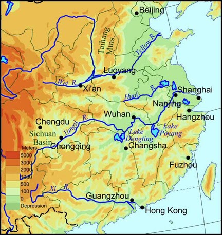 Asia Physical Map Yellow River