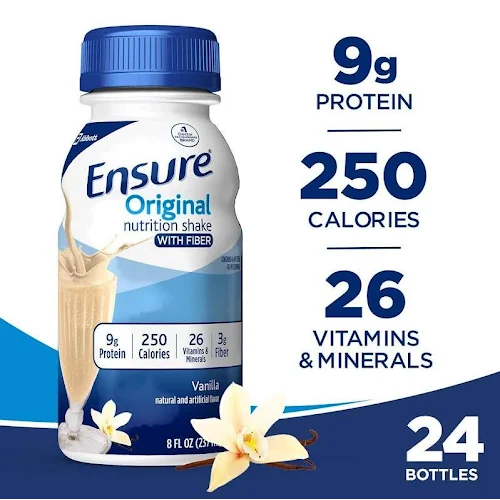 Ensure Original Nutrition Shake with Fiber, 9g High-Quality Protein, Meal Replacement Shakes, Vanilla, 8 fl oz, 24 Count