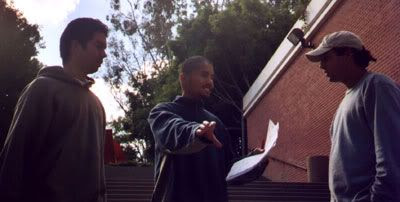 Discussing a shot with my assistant director and director of photography.