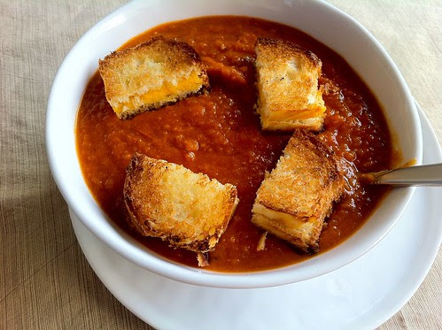 Roasted Tomato Soup with Grilled Cheese Croutons
