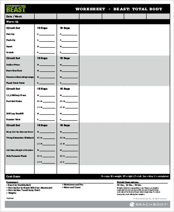 Body Beast Workout Sheets Improved Pdf Workoutwalls