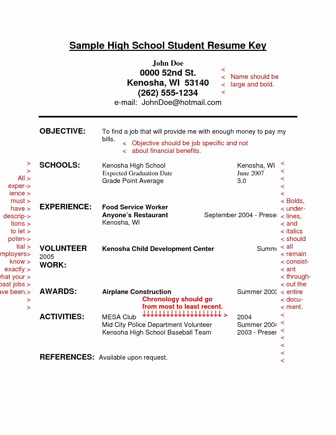 resume sample for high school student with work experience